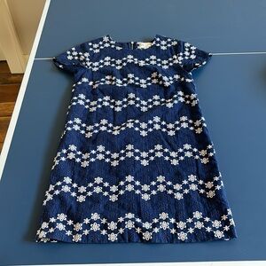 XXS dress with Blue and white stitched flowers.